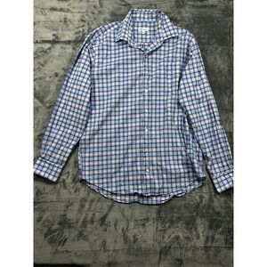 Peter Millar Summer Dress Shirt Men's Large White Blue Plaid Long Sleeve